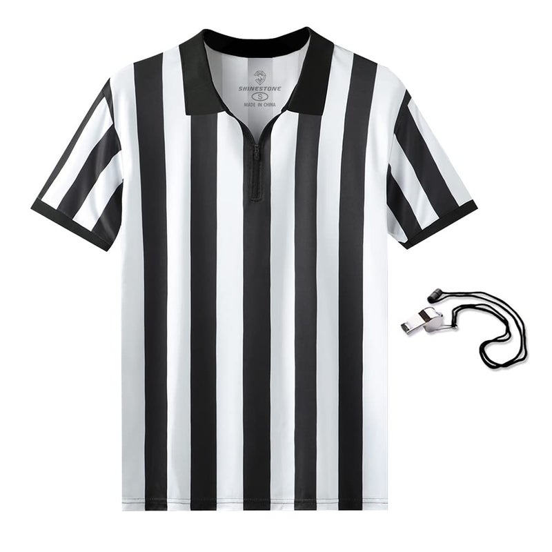 Shinestone Referee Shirt, Referee Costume Shirt for Womens and Mens, Zipper Neck Referee Umpire Shirt Jersey for Football, Soccer and Sports for Christmasï¼ˆMediumï¼‰ - Image 1